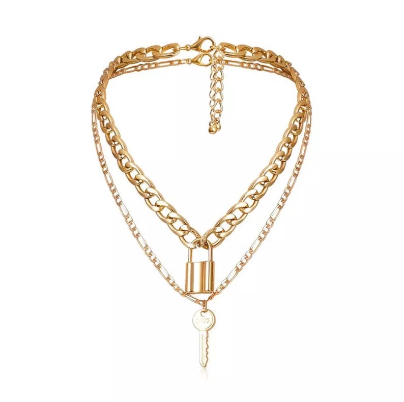 Fashion Lock & Key Necklace Gold or Silver Toned Etsy