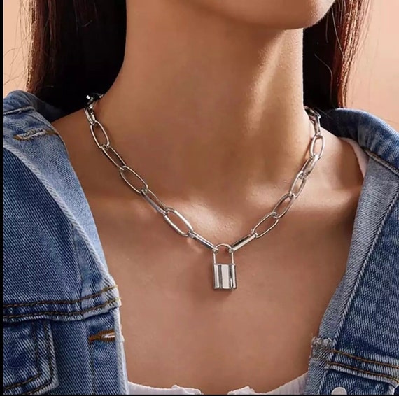 Clip Chain Lock Pendant Necklace - Etsy 