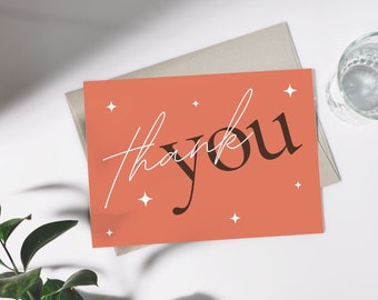 Vrouwelijke Bedankkaartsjabloon, Etsy-kaart, bedankt voor het ondersteunen van mijn kleine visitekaartjes, minimale eenvoudige kaart, Canva Peach Card