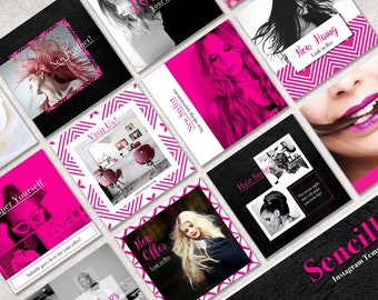 12 Kapsalon Business Instagram Templates - Roze Instagram - Kapper Instagram Templates - Roze Schoonheidssalon Templates - Photoshop