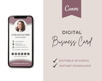 Digitaal visitekaartje Canva | Modern wellnessmerk | Paars merk | Bewerkbare marketingsjabloon