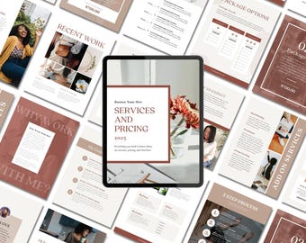 Diensten- en prijsgids | Sjabloon klantbrochure Canva |  Casestudy's |  Prijsgids Coach |  Boho-brandingconsulenten