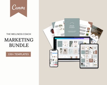 Wellness Coach Canva-sjablonen, marketingbundel, Instagram-berichten en verhalen voor coaches, e-boeksjablonen, bewerkbare werkmap