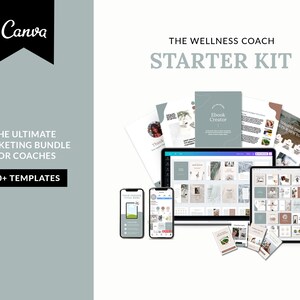 Canva Health Coach Template Bundle, Marketing Bundle, Instagram Posts & Stories For Coaches, Ebook Templates, Pricing Guide, Wellness Course
