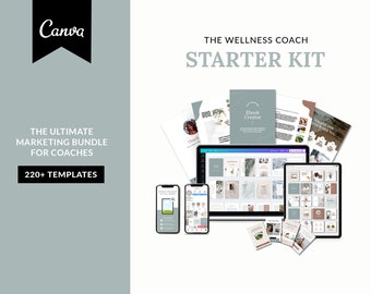 Canva Health Coach Template Bundle, Marketing Bundle, Instagram Posts & Stories For Coaches, Ebook Templates, Pricing Guide, Wellness Course
