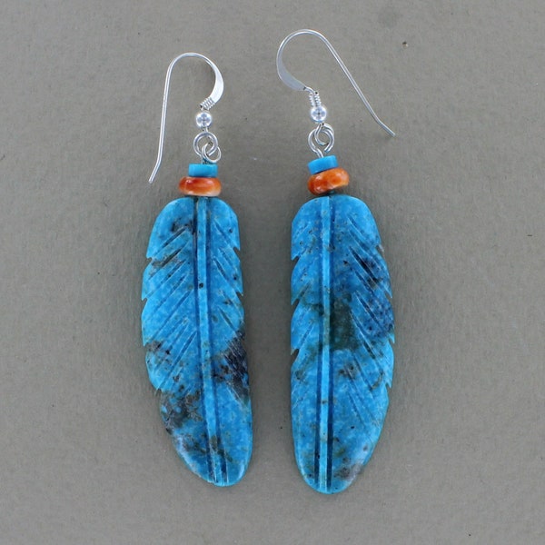 Boucles d'oreilles plumes turquoises Navajo