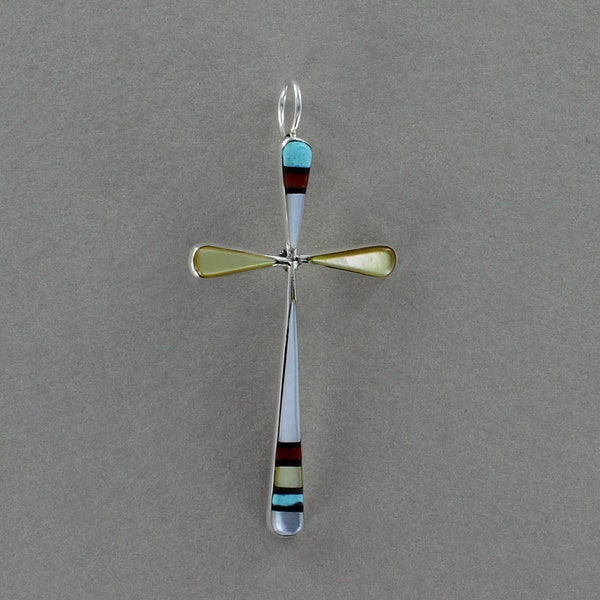 Sylvester Nochi Zuni Inlay Silver Cross Pendant