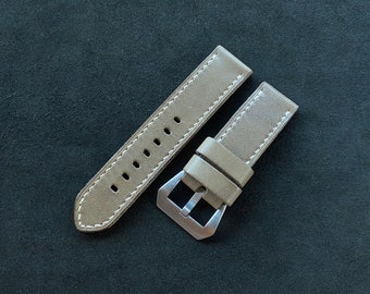 24mm 26mm Panerai Handmade Leather Watch Strap Vintage Gray Color With Pre-V Screw-in Buckle