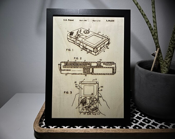 Nintendo Gameboy classic Fat DMG framed patent blueprint laser engraved