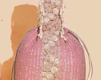 Bolso tipo cubo Tara - Bolso de mano rosa bordado, bolso de noche para novias, regalo de boda