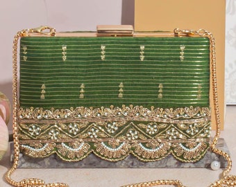 Tari silk box clutch - mehendhi green