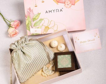 Diwali Hamper Tara Light Mint Potli - Festive Gift Box, Candle Set
