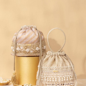 Bolso de cubo con brocado bordado Anahi, bolso de novia indio bordado, bolso de boda Bollywood, bolso de novia indio punjabi pakistaní