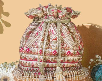 Rumi Off-White Ethnic Potli — Bridal Purse, Wedding Keepsake, Festive Gifting Bag