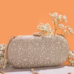 Clutch cápsula de novia con corte marfil, bolso de noche y de novia, regalos para su aniversario, bolsos para fiesta de Diwali