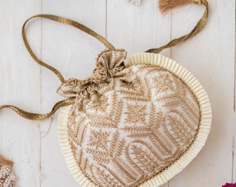 Leela heritage bridal potli - Cream, designer and wedding bag for women, Diwali gifts