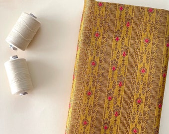 Mustard & Pink Handloom Pure Katan Silk Gold Zari Brocade Banarasi Fabric