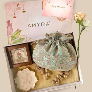 Geschenkkorb - Amer türkis Potli - Home & Urli Box, Diwali Geschenk, indische festliche Diwali Geschenkbox Set, git für Sie,