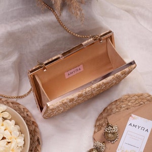 Beige sequin embroidered box clutch