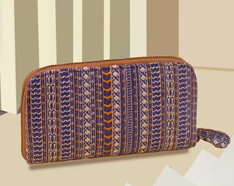 Herringbone Embroidered Wallet - Navy, everyday essentials, Women's wallet