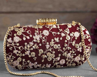 Elan maroon silk capsule clutch, bridal showers gifting clutch bags , Diwali gifts