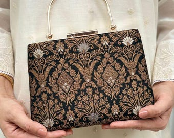 Anantam Pure Silk Clutch - Black, Bridal Bag, Evening sling, Wedding Gift