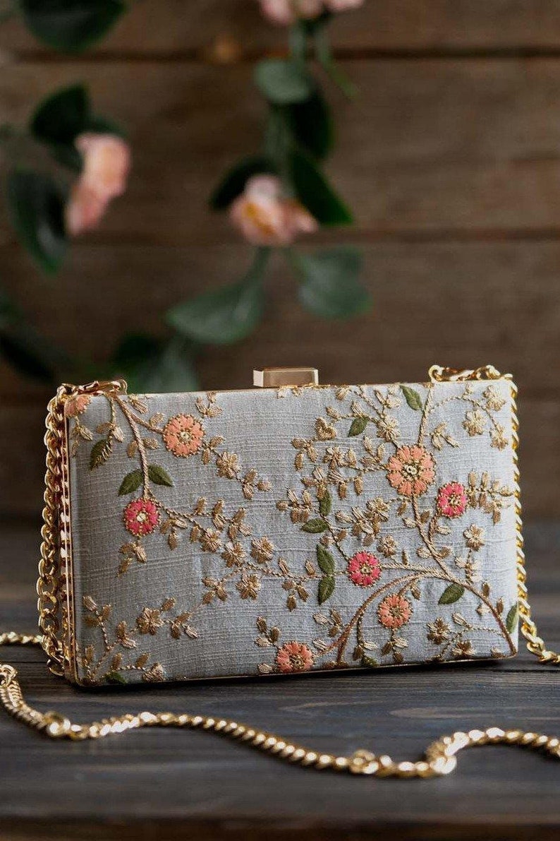 Floral creeper box clutch - Grey