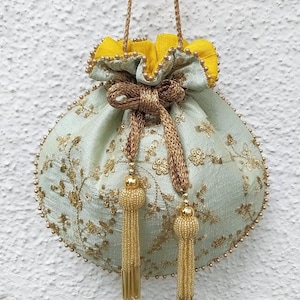 Aqua Paillettentasche, bestickte Seidentasche, indische Tasche, Diwali-Geschenk, Hochzeitstasche