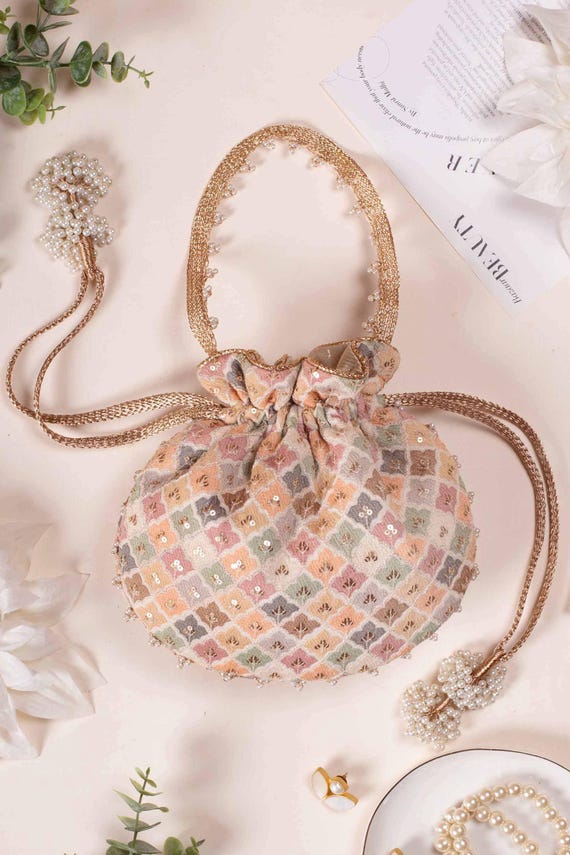 Aza Pastel Potli - Embroidered Potli, Bridal Potli, Wedding Gift
