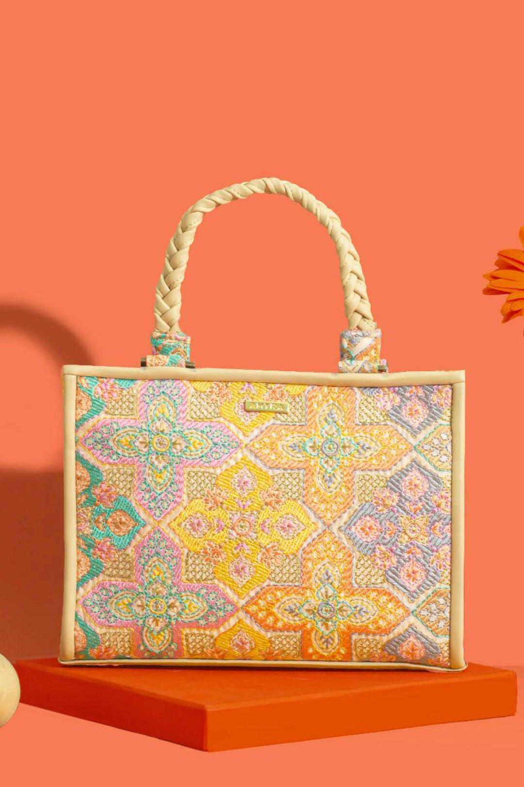Pink Thread Handbag Amna Thread Embroidered Handbag - Pastel Pink Floral Tote, Kutch Silk ...