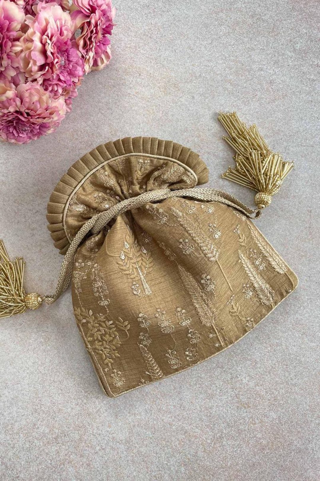 アルブレゴールドシルク刺繍ポトリバッグ – 結婚式＆記念日 - Etsy 日本