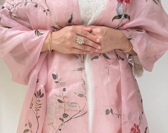 Gulnaar Embroidered Organza Dupatta - Blush Pink, Floral, Festive wrap