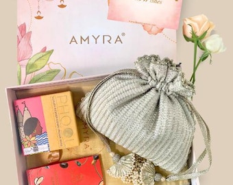 Cadeaumand - Tara champagnepot - Aroma & Gourmet-doos, diwalicadeau, Indiase feestelijke diwali-cadeauset, git for her,