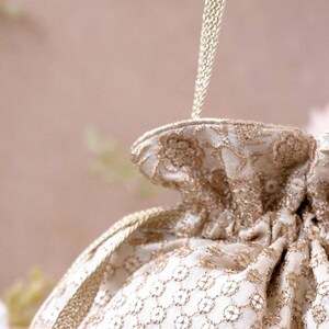 Resham Bridal Potli Bag Off White - Silk Potli, Zari Embroidered, Wedding Accessory image 9
