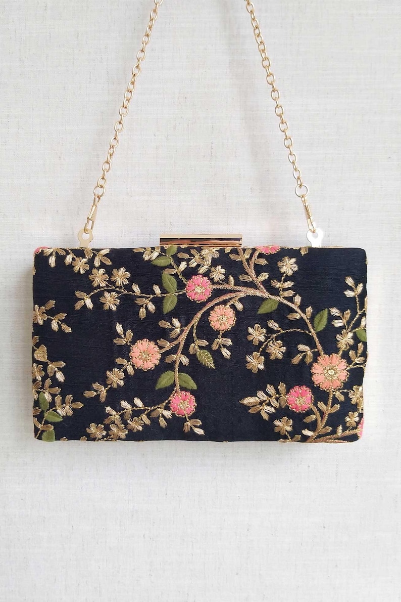 Floral creeper box clutch - Black