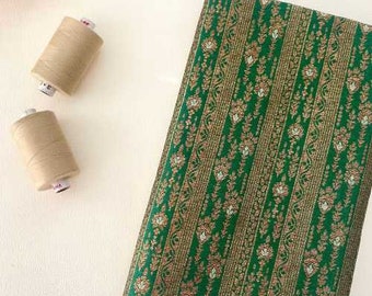 Dark Green Handloom Pure Katan Silk Gold Zari Brocade Banarasi Fabric- 1 meter, Unstitched Blouse, Fabric material