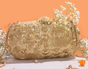 Aurelia Bridal Capsule Clutch, gold purse bag, designer and wedding clutch bag, Diwali gifting