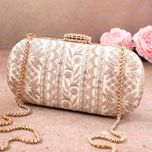 Mirai Cream Embroidered Handcrafted Bridal Clutch, designer and evening bag, gift for bride , Diwali party bags