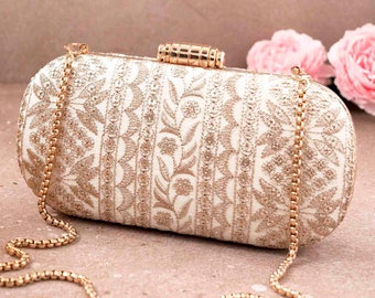 Mirai Cream Embroidered Handcrafted Bridal Clutch, designer and evening bag, gift for bride , Diwali party bags