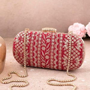 Clutch bordado Mirai - Rojo, regalo de boda, bolso de diseñador y de boda, regalo de aniversario para ella, regalos de Diwali