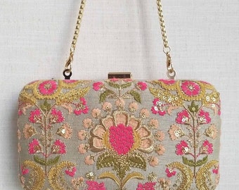 Alanna Box Clutch - Grey, wedding gift, designer and wedding bag, anniversary gift for her, Diwali festive bags