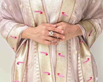 Pari Dupatta - tissue organza silk wrap, paithani border, dusty pink shawl