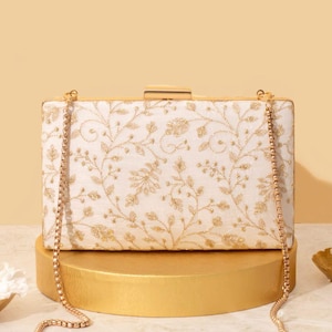 Antaria bestickte Clutch - Off white, Diwali-Geschenk, Hochzeitbevorzugungstaschen, Brautjungfergeschenke, Partytaschen, Braut