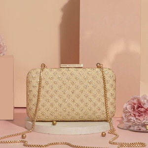 Clutch Inaya dorado, bolso de hombro de lujo, bolso con bordado dorado único, bolso de boda, bolso de noche, bolso de fiesta, ropa festiva