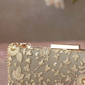 Grey embroidered box clutch