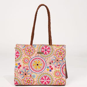 Bolso de mano multicolor con bordado de lirios, bolso para portátil, bolso tipo caja, bolso de mano, bolso de hombro