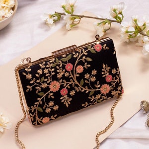 Floral creeper box clutch - Black