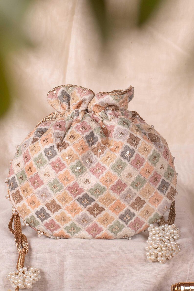 Aza Pastel Potli - Potli bordado, Potli nupcial, regalo de bodas imagen 7