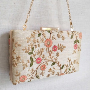 Floral creeper box clutch Cream, floral embroidered, cocktail party, Diwali gifts image 7