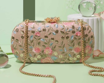 Peony Capsule Clutch, designer wear purse for women, Diwali festive bags